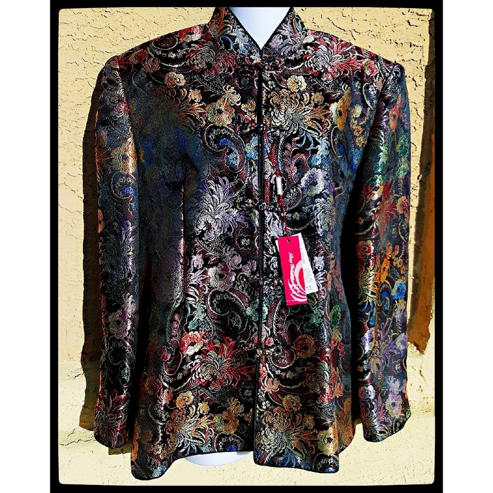Vintage Asian Style Satin Brocade Dress Jacket